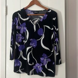 Liz Claiborne size medium black with purple flowers blouse